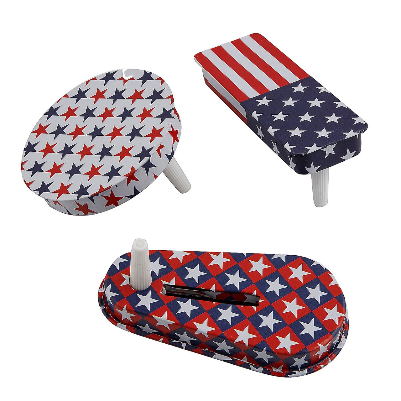 3 1/2" Diam Bulk Patriotic Red, White & Blue Metal Noisemakers 50 Pieces